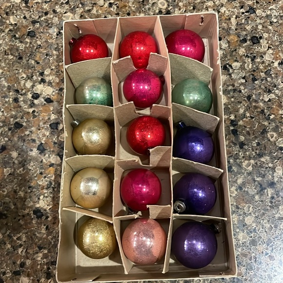 Vintage 1950's Japan Orig. Box Mini Mercury Glass Christmas Tree Ornament Balls - Picture 3 of 6